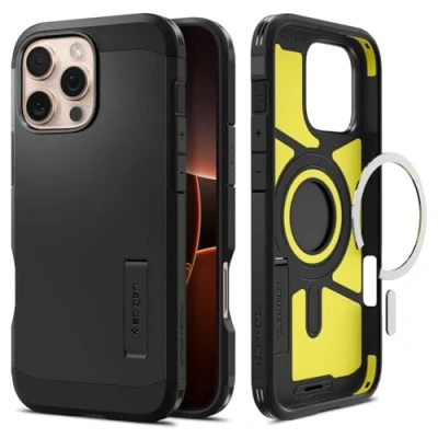 Image de Spigen Tough Armor Coque de protection pour téléphone portable MagFit polycarbonate, polyuréthanne thermoplastique (TPU) noir Apple iPhone 16 Pro