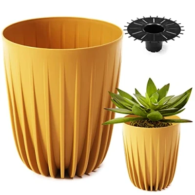 Afbeelding van Konzept 11 Hoge bloempot, diameter 19 cm, grote bloempot voor buiten, balkon, met inzetstuk, geel