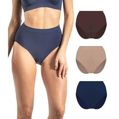 Afbeelding van Risalti Damesslip met hoge taille, microvezel, 3 stuks damesslips en slips, zachter dan katoenen damesslipjes naadloos damesbroekje, set gemaakt in Italië, wit/wit
