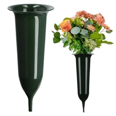 Afbeelding van KADAX Grafvaas van kunststof, weerbestendig, met grondpen, 12 cm, groen