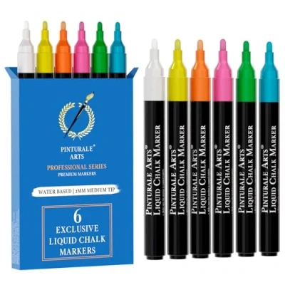 Afbeelding van Pinturale Arts Vloeibare krijtmarker, set van 6 kleuren, uitwisbare glasmarker, punt 2 mm, voor ramen, krijtbord, droog afwisbaar