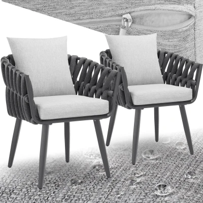 Afbeelding van tectake® Set van 2 tuinstoelen Fauteuil Tuinstoel met armleuningen Buiten/binnen Tuinmeubelen in roestvrij staal aluminium Incl. kussens Balkon, terras
