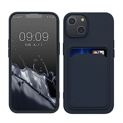 Afbeelding van kwmobile telefoonhoesje geschikt voor Apple iPhone 14 Hoesje met pasjeshouder TPU case in donkerblauw