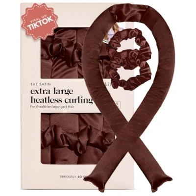 Afbeelding van Kitsch Hittevrije krulspelden van satijn, voor zonder warmte, om te slapen, warmtevrije krulspelden, chocolade