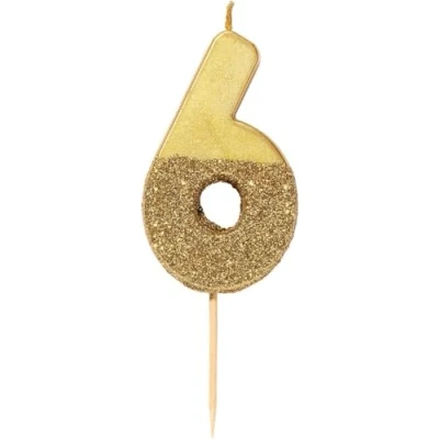 Afbeelding van Verjaardagskaars nummer 6 goud met glitter, hoogwaardige taartdecoratie, mooi, glinsterend voor kinderen, volwassenen, 6e, 16e, 60e party, verjaardag, mijlpaal