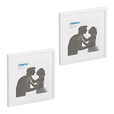 Afbeelding van Relaxdays fotolijst set van 2 fotokader 38,5 x cm passe partout wissellijst wit