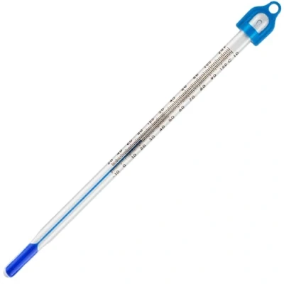 Afbeelding van Alcoholthermometer (blauwe kleur) voor zelfgemaakte alcohol, met onderdompeling laboratoriumglas, temperatuur 10 tot +110 C, 155 mm, Made in UK