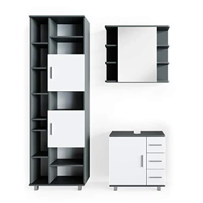 Afbeelding van Vicco Badkamermeubel set Ilias, Antraciet/Wit, 3 delen, met hoge unit