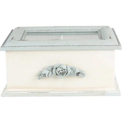 Afbeelding van Clayre &amp; Eef Theedoos 1 vak 20x17x9 cm Blauw Beige MDF Glas Rechthoek