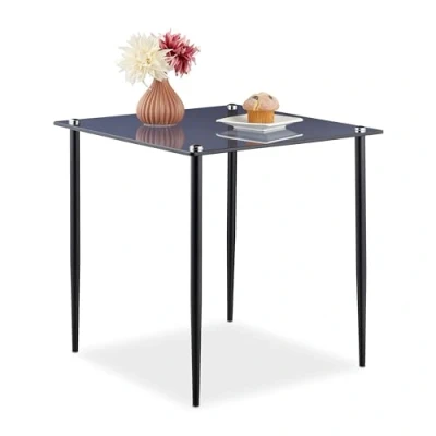 Afbeelding van Relaxdays Bijzettafel glas salontafel zwart glastafel haltafel staal