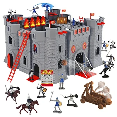 Afbeelding van STARLUX Kasteel Fort Zwart met ridders, soldaten, draak, katapulten en accessoires Vanaf 3 jaar Made in Europe 404002