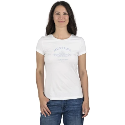 Afbeelding van Mustang Dames T shirt Alexia C Logo slim fit Wit XL ronde hals Volwassenen Basic met korte mouwen en gemaakt van 100% katoen