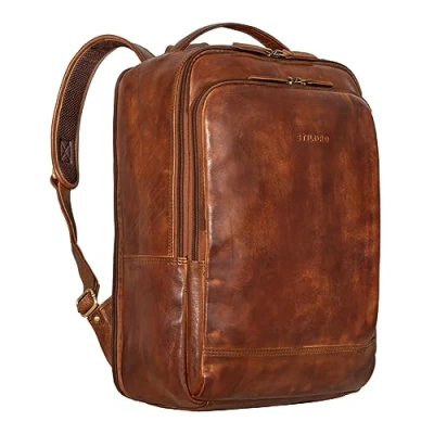 Afbeelding van STILORD &#039;Beck&#039; Sac a dos d&#039;affaires Hommes Cuir Grand Ordinateur Portable 16 Pouces Ville Uni étudiant, Brandy Cognac, L, à