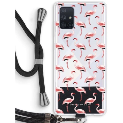 Afbeelding van Case Company® hoesje met Koord geschikt voor Samsung Galaxy A71 Flamingo Telefoonhoesje Zwart Bescherming aan alle Kanten en Over de Schermrand