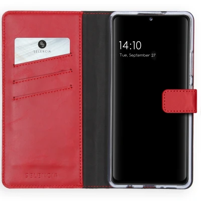 Afbeelding van Selencia Hoesje Geschikt voor Samsung Galaxy A42 Met Pasjeshouder Echt Lederen Bookcase Rood