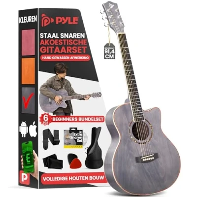 Afbeelding van Pyle Akoestische Gitaarset 3/4 Junior Maat Gitaar Volledig Houten Stalen Snaren Instrument voor Beginners, Kinderen, Volwassenen