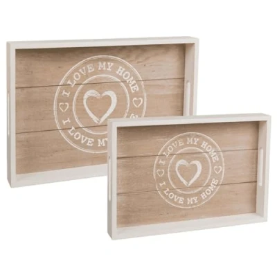 Afbeelding van Out of the blue Set van 2 houten dienbladen, houtgrijs, 144194, 30 x 20 cm