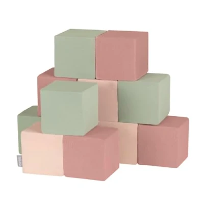 Afbeelding van KiddyMoon Lot de 12 cubes en mousse pour bébé Jouets Montessori avec et beaucoup plaisir les enfants, fabriqué dans l&#039;UE, blocs : bruyère beige sauge
