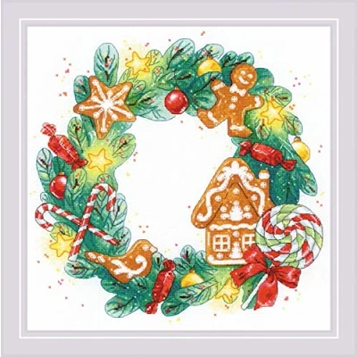 Afbeelding van RIOLIS Gingerbread krans borduren (pakket)