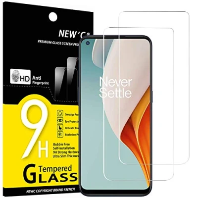 Afbeelding van NEW&#039;C Displaybeschermfolie van gehard glas voor OnePlus Nord N100, krasbestendig, zonder luchtbellen, extreem robuust (0,33 mm HD ultra transparant), hardheid 9H, 2 stuks