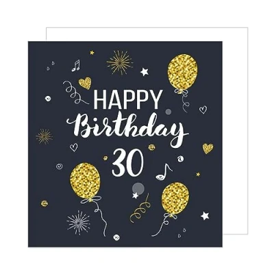 Afbeelding van Edition Seidel GZQ100 30 SW024 Hoogwaardige vierkante wenskaart voor jaar, met envelop, ballonmotief, zwart/goud