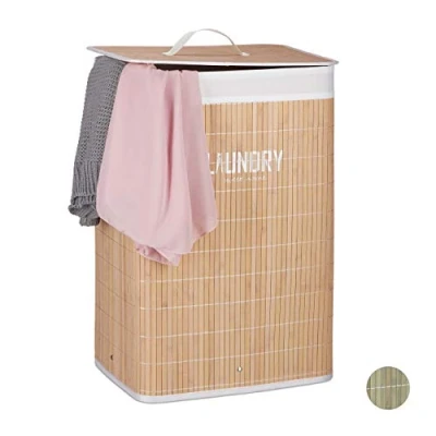 Afbeelding van Relaxdays Wasmand van bamboe met deksel, 60 liter, opvouwbaar, x 40 30 cm, naturel