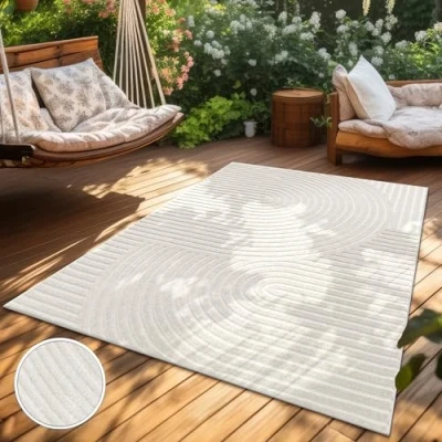 Afbeelding van Paco Home Vloerkleed Voor Binnen En Buiten Balkon Terras Scandinavisch Boho Eenkleurig 80x150 cm