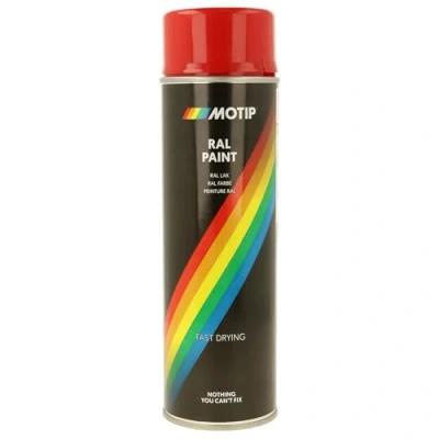 Afbeelding van MoTip RAL 3000 Industrial Acryl Lak spuitbus 500ml Rood Sneldrogend Slijtvaste