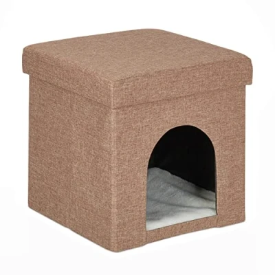 Afbeelding van Relaxdays kattenmand poef opvouwbaar kattenhuis stof kattenmeubel kattenholletje