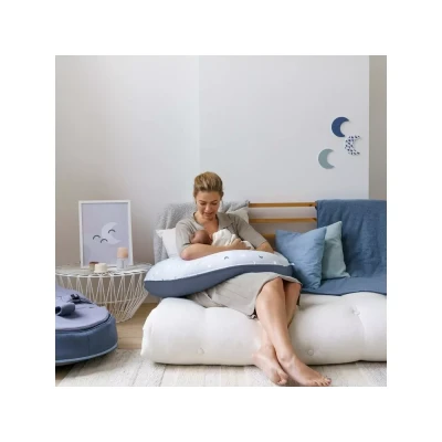 Afbeelding van Doomoo Buddy Cover Hoes voor Voedingskussen Biologisch Katoen 180 cm Blue Grey Moon