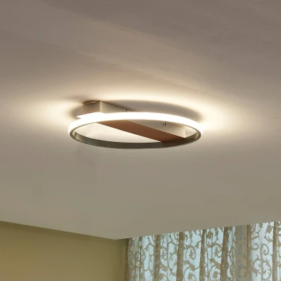 Afbeelding van Lindby LED plafondlamp met dimmer 1licht aluminium, staal H: 5.7 cm zilver, wit, helder hout Inclusief lichtbron