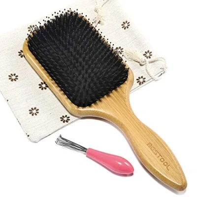 Afbeelding van Haarborstel, antistatische zwijnenharen, haarborstel met nylon potloden, professionele bamboe peddelborstel voor het ontwarren van haar en verbeteren de haartextuur peddel.
