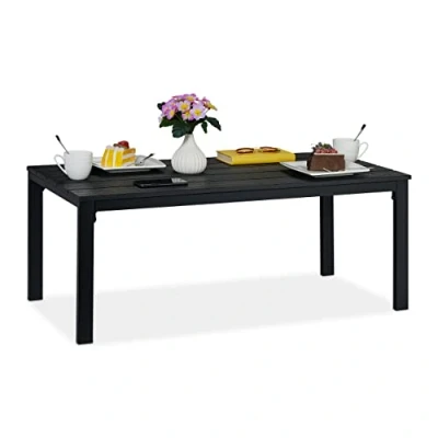 Afbeelding van Relaxdays tuintafel rechthoek lage buitentafel metalen balkontafel eettafel buiten
