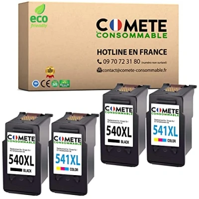 Image de COMETE 540/541 XL 4 Cartouches d&#039;encre compatibles pour Canon Noir et Couleur Marque française