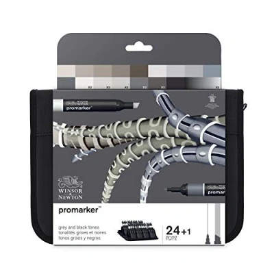 Afbeelding van Winsor &amp; Newton Promarker Black and Greys Etui 24 stuks