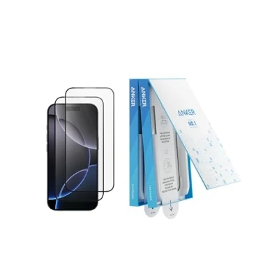 Afbeelding van Anker 2 stuks beschermfolie van gehard glas voor iPhone 16 Pro Max, eenvoudige en snelle installatie, 8K Ultra HD, hardheid 9H, kras schokbestendig, 12 maanden garantie.