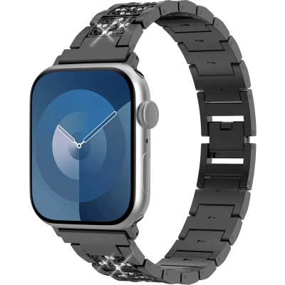 Afbeelding van Selencia Sparkle schakel bandje Geschikt voor Apple Watch 1, 2, 3, 4, 5, 6, 7, 8, 9, 10 (42 mm), SE 38/40/41 mm Zwart One Size
