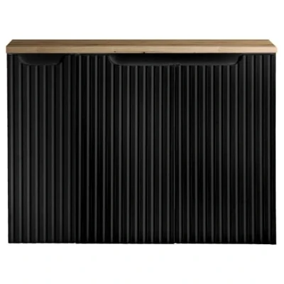 Afbeelding van Wastafelonderkast met 3 deuren Newport 80x60x40 cm zwart en eikenkleurig [en.casa]