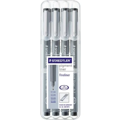 Afbeelding van Staedtler fineliner Pigment Liner opstelbare box met 4 stuks (0,1 0,3 0,5 en 0,7 mm)