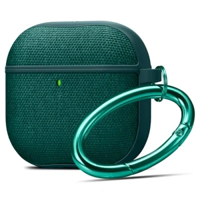 Image de Spigen Urban Fit Étui pour boîtier de chargement des écouteurs sans fil premium knit fabric, polycarbonate vert minuit Apple AirPods 4, 4 with Active Noise Cancellation
