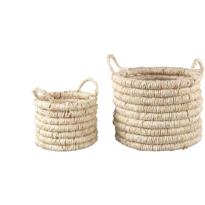 Afbeelding van PTMD Mand Aleece 35x35x27 cm Maisblad Naturel Set van 2