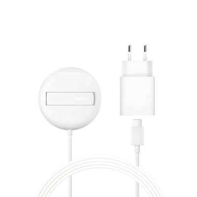 Afbeelding van Belkin Draadloos laadstation (15 W, Qi2 gecertificeerd en MagSafe compatibel, voor alle iPhone 16, Samsung Galaxy S25, AirPods enz., met netadapter, wit)
