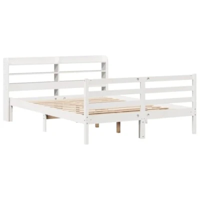 Afbeelding van vidaXL Bedframe met hoofdbord massief grenenhout wit 150x200 cm