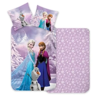 Afbeelding van Beddengoed Frozen, 100% katoen, dekbedovertrek voor klein bed 100 x 135 cm + kussensloop 40 60 cm, omkeerbaar, met Elsa, Anna en Olaf