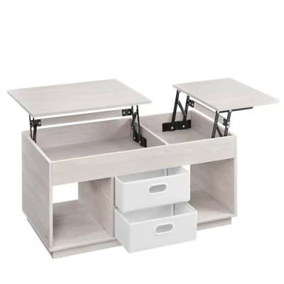 Afbeelding van VASAGLE Salontafel, hefbare woonkamertafel met 2 laden en verborgen vakken, open voor woonkamer, thuiskantoor, haverbeige LCT210K01
