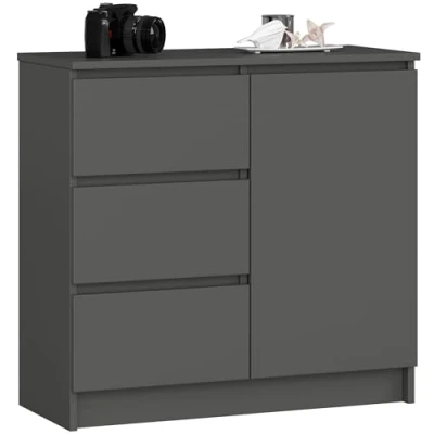 Afbeelding van AKORD K 80 JERRY Commode met 3 laden, kast 2 planken en 1 deur, voor woonkamer, slaapkamer, modern, gelamineerde plaat 16 mm, x 77 35 cm, grafietgrijs