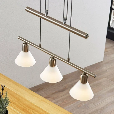 Afbeelding van Lindby hanglamp 3lichts glas, ijzer H: 14.5 cm E14 wit, gesatineerd nikkel