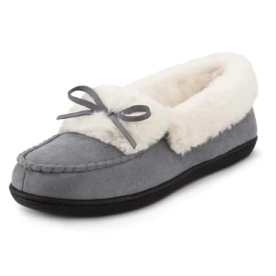 Afbeelding van RockDove Dames mocassins gevoerd met imitatiebont van microsuède, Lichtgrijs