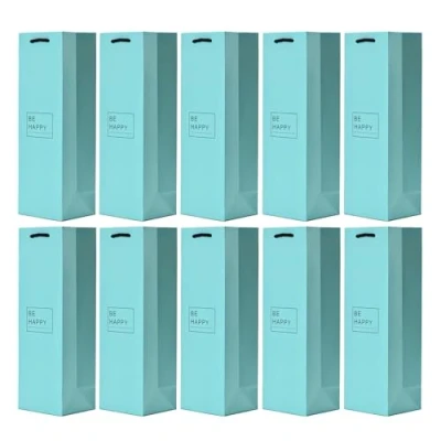 Afbeelding van 10 flessenzakken cadeauzakjes voor wijn, prosecco en champagne 36 x 12 cm Be Happy Pastel Turquoise