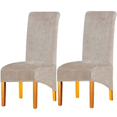 Afbeelding van LANSHENG Stoelhoezen voor eetkamerstoelen, XL, stretch, spandex, met elastische band, fluweel, restaurant, hotel, feest (camel, set van 2 (XL))